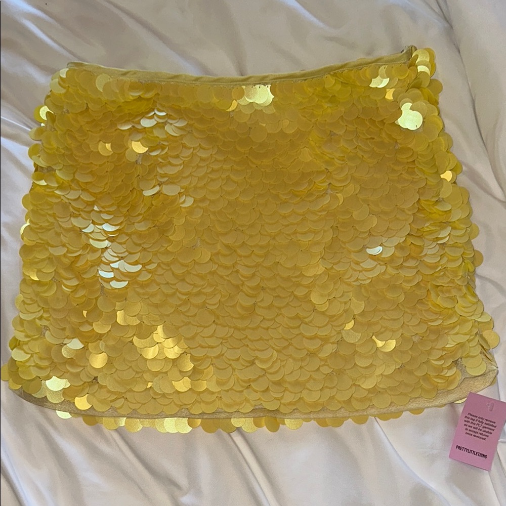 PrettyLittleThing Yellow Sequin Mini Skirt